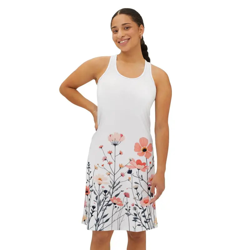 White floral racerback dress for women with a stylish print, perfect for summer outings