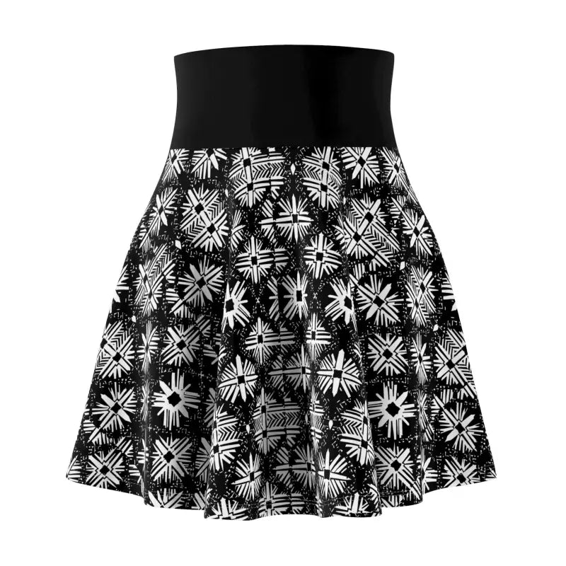Black and white floral print skater skirt for women, showcasing a stylish pattern