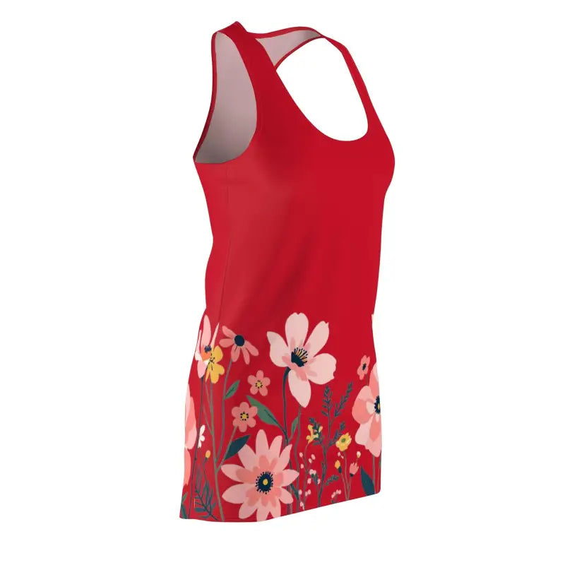 Women Dark Red Floral Racerback Dress featuring a vibrant red floral tank design