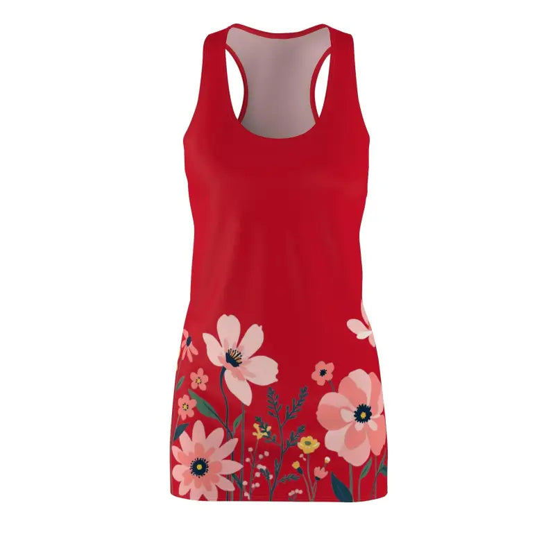 Dark Red Floral Racerback Dress featuring vibrant red flowers on a stylish silhouette