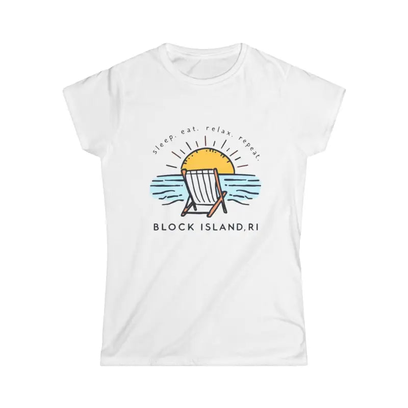 White Women’s Relaxed Beach Tee featuring a vibrant beach scene design