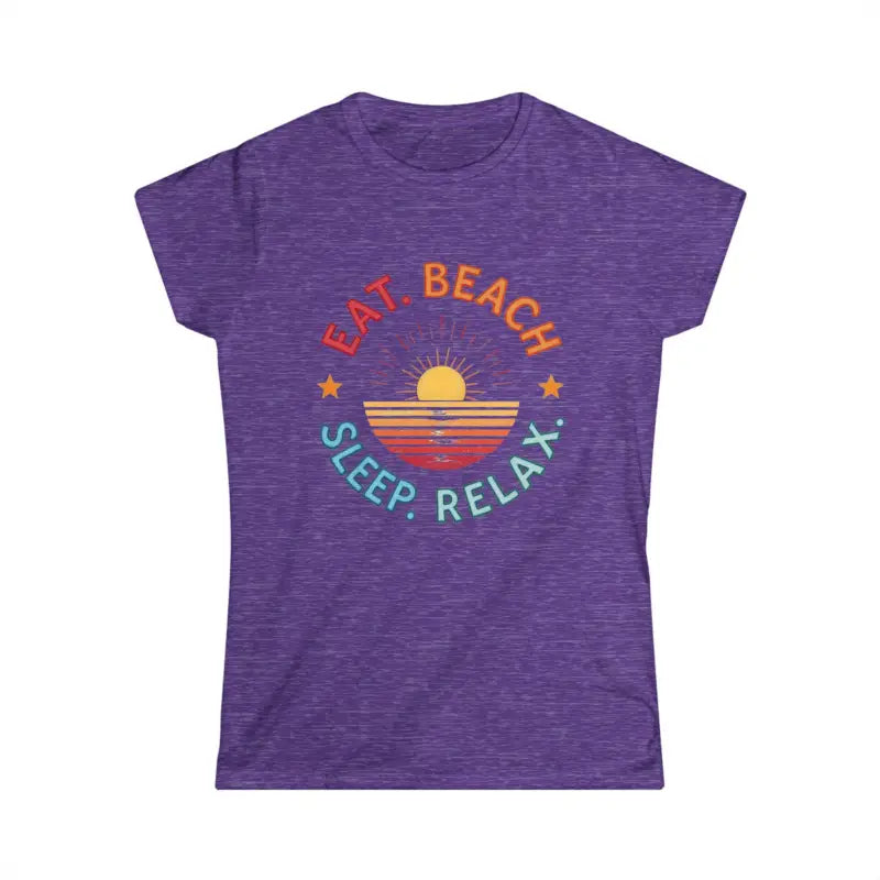 Purple Women Summer Vibes Eat Beach Sleep Relax Softstyle Tee with beach graphic