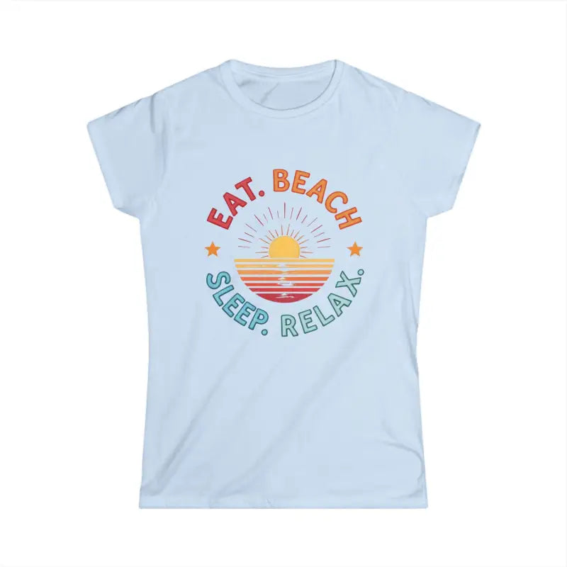 Light blue Women Summer Vibes Eat Beach Sleep Relax Softstyle Tee with beach graphic