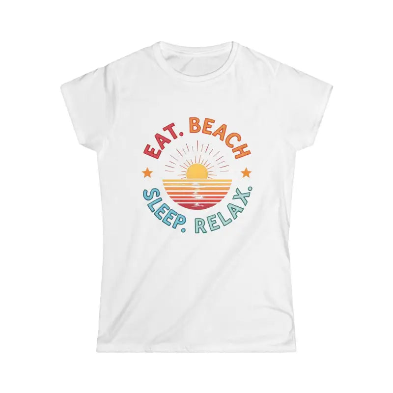 White t-shirt featuring beach-themed graphic for Women Summer Vibes Softstyle Tee