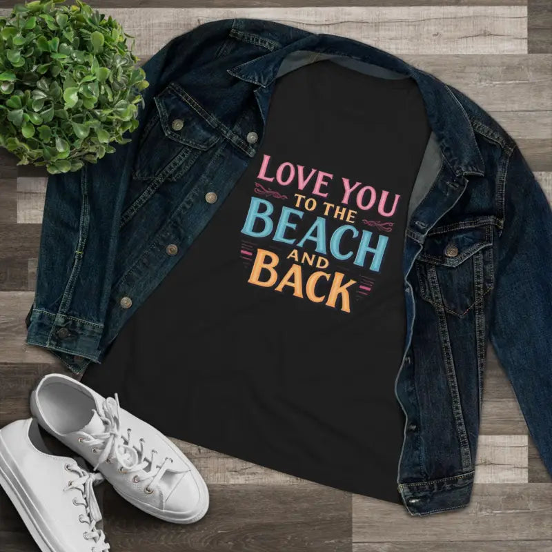 Black t-shirt featuring beach-themed text from Womens Beach Lovers Cotton Tee