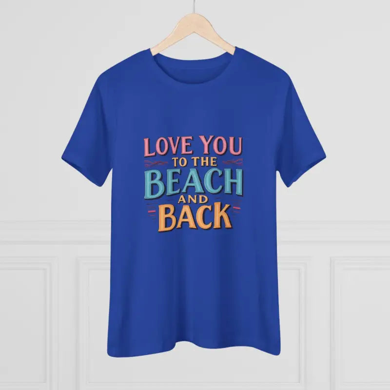 Blue Women’s Beach Lovers Cotton Tee with beach-themed text design
