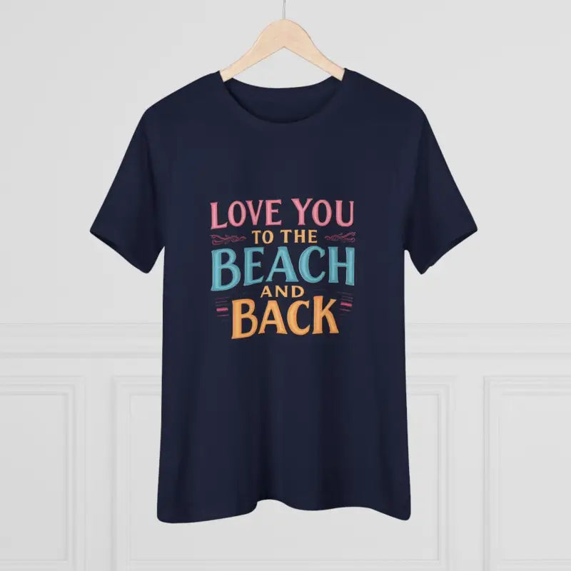Dark blue Womens Beach Lovers Cotton Tee with beach-themed text design