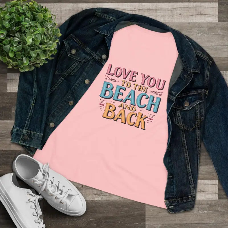 Pink women’s beach-themed cotton tee featuring Love You To The Beach design