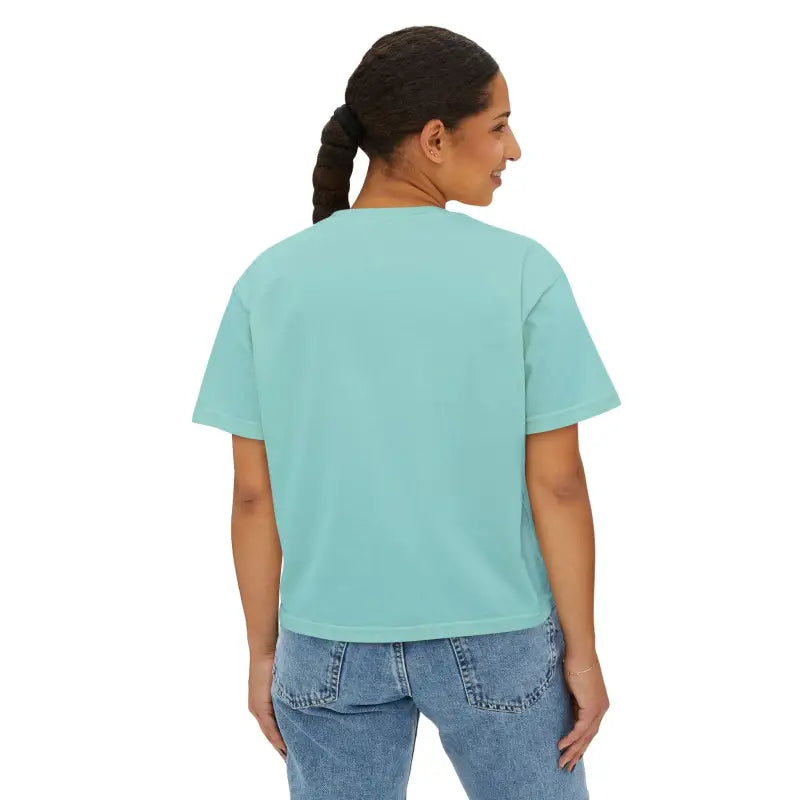 Woman in light blue t-shirt and jeans featuring Cute Planter graphic design