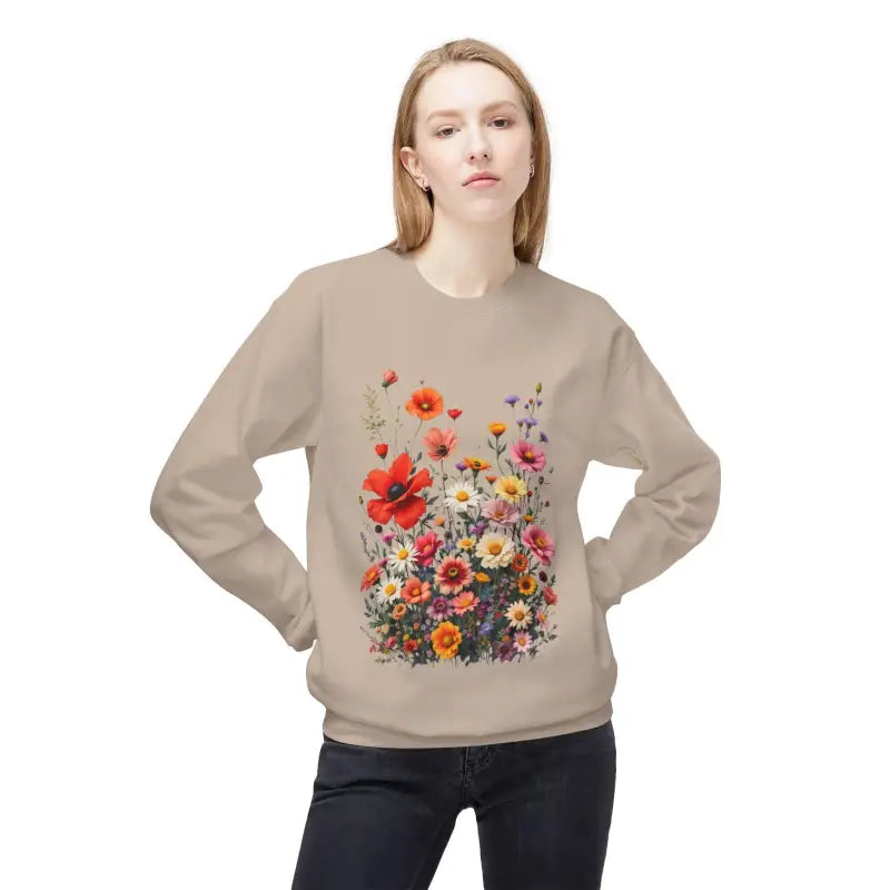 Beige sweatshirt featuring a floral design from Women’s Floral Sweatshirt collection