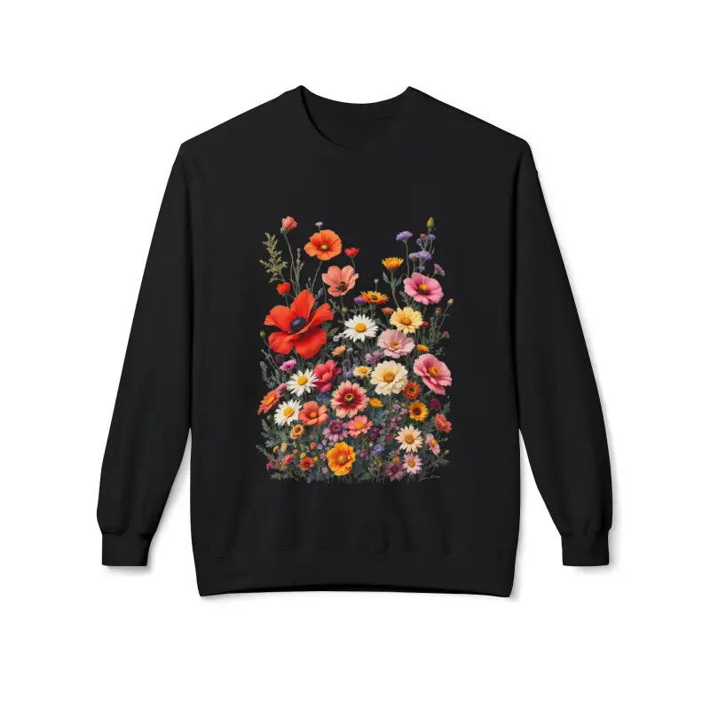 Black Women’s Floral Sweatshirt with Softstyle Fleece Crewneck Design