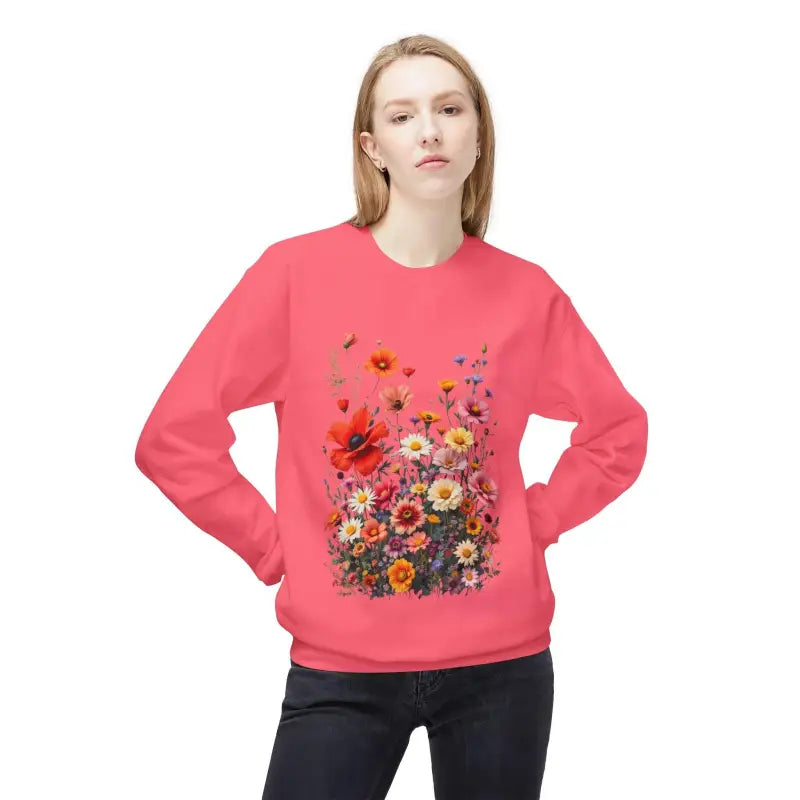 Floral-printed pink sweatshirt from Women’s Floral Sweatshirt Softstyle Fleece Crewneck