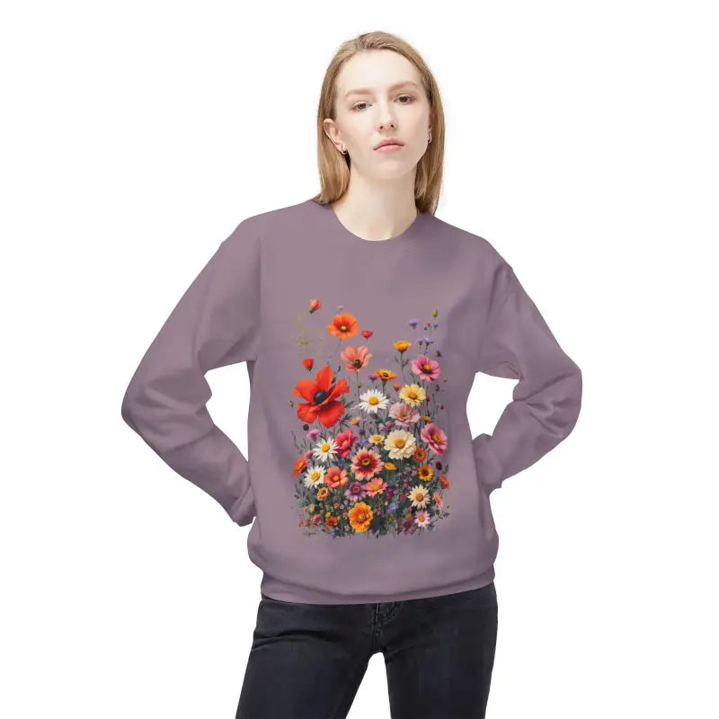 Floral-printed mauve sweatshirt in Women’s Floral Sweatshirt Softstyle Fleece Crewneck