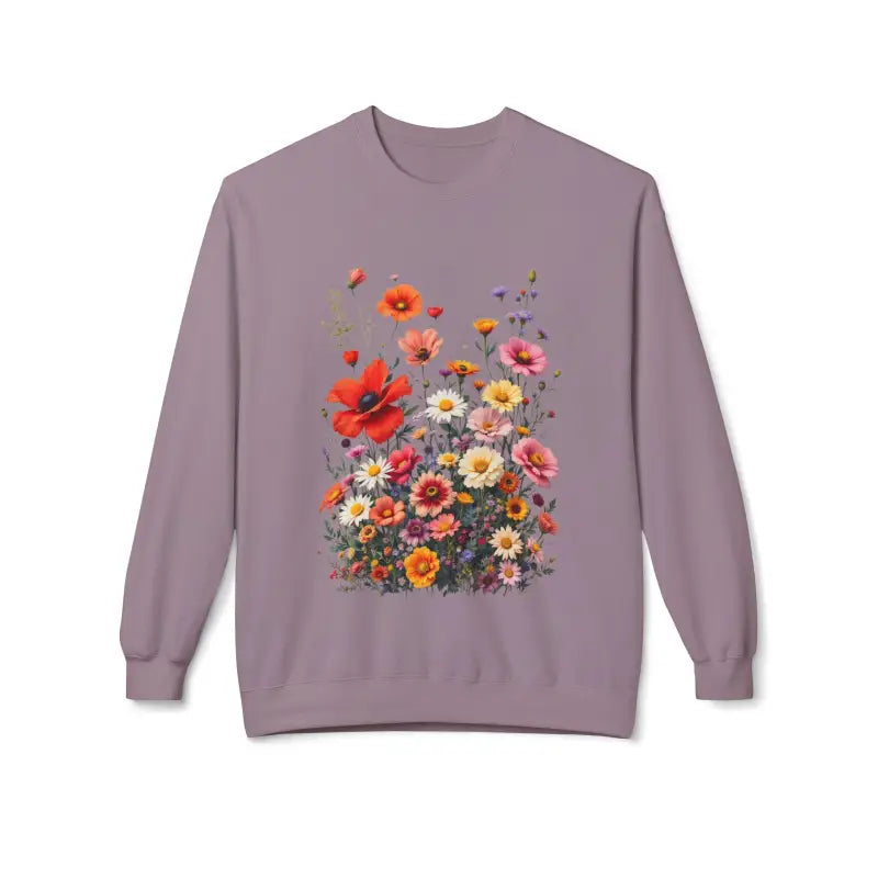 Mauve Women’s Floral Sweatshirt Softstyle Fleece Crewneck with a vibrant floral design