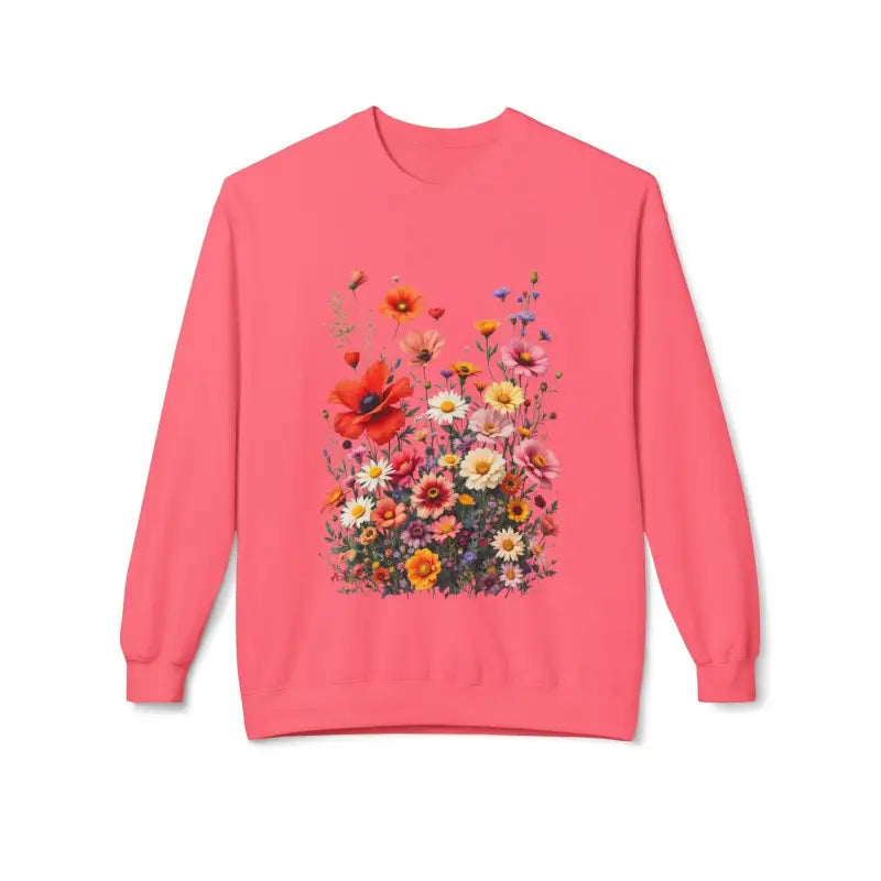 Pink sweatshirt with floral design from Women’s Floral Sweatshirt Softstyle Fleece Crewneck