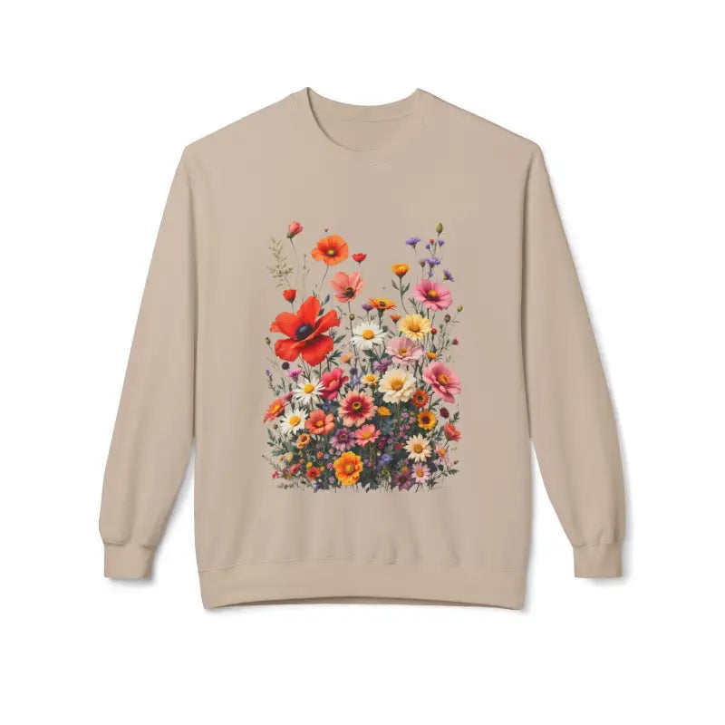 Beige Women’s Floral Sweatshirt with Softstyle Fleece Crewneck and floral design