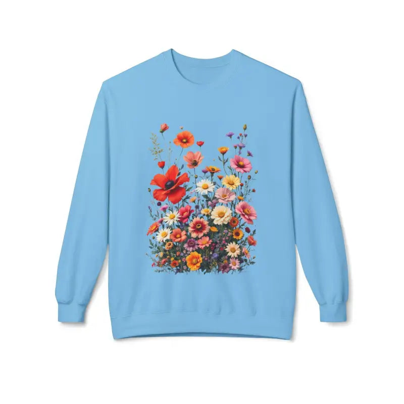 Light blue Women’s Floral Sweatshirt Softstyle Fleece Crewneck with floral design