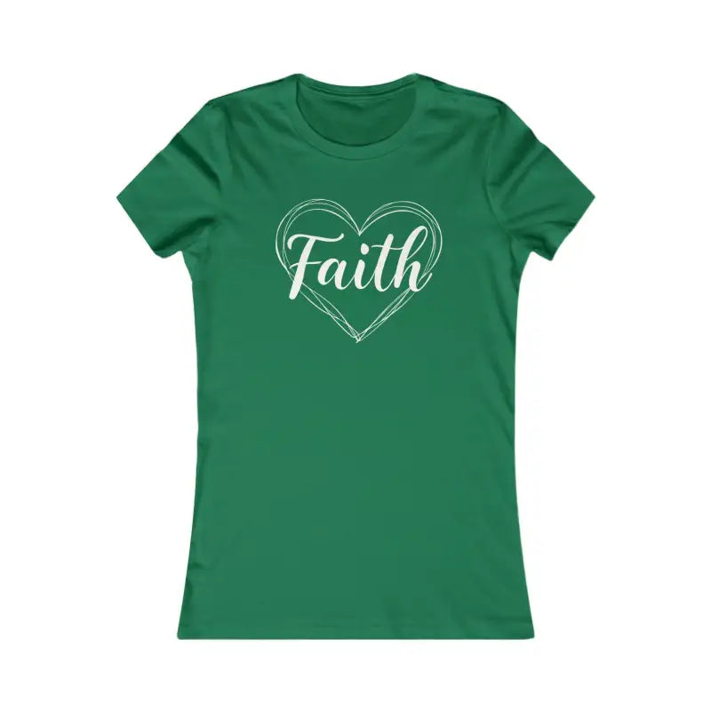 Green Women’s Heart of Faith T Shirt featuring the word Faith in a heart design