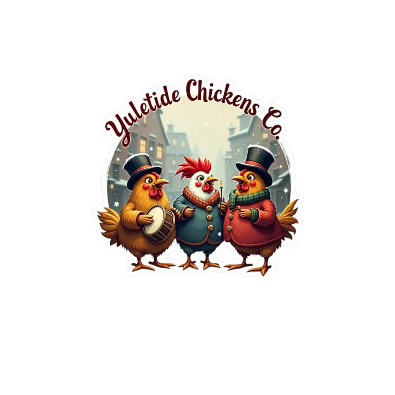 Festive Chicken Trio in winter attire for Yuletide Chickens Co Christmas vinyl decal