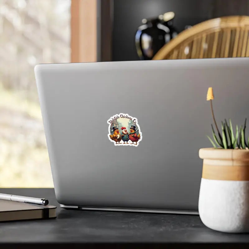 Yuletide Chickens Co Christmas Holiday Vinyl Decal featuring festive chicken trio design