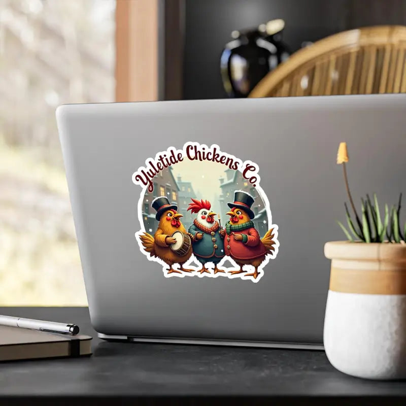 Yuletide Chickens Co sticker featured on Christmas Holiday Vinyl Decal Festive Chicken Trio