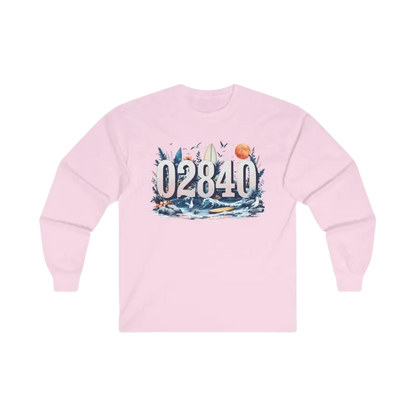 Pink long-sleeved Coastal Vibes Tee featuring a beach-themed graphic for outdoor enthusiasts
