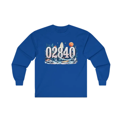Blue long-sleeved Coastal Vibes Tee featuring a beach-themed graphic for outdoor enthusiasts