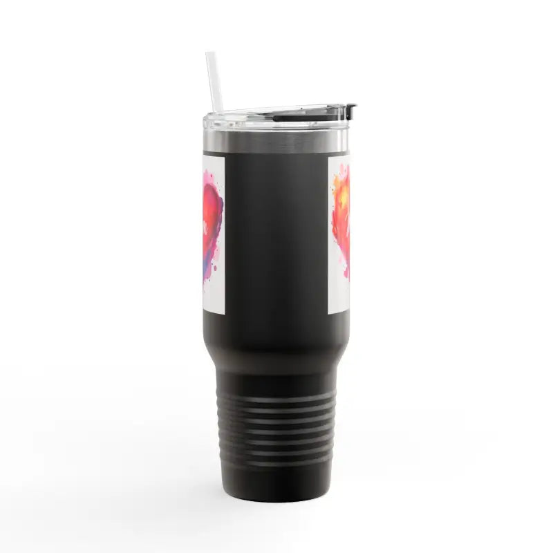 Black 40oz Insulated Travel Mug featuring a heart design for Love Mom Day