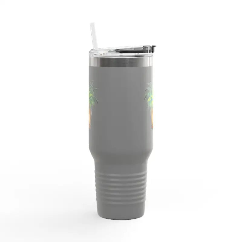 Gray tumbler with straw featuring Plant Mama design for 40oz insulated travel use