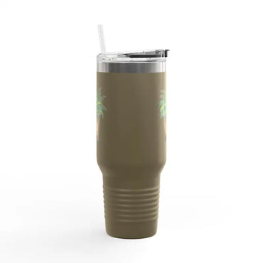 Olive-green 40oz Insulated Travel Tumbler with straw featuring Plant Mama design