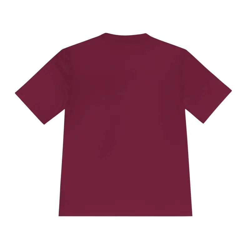 Maroon t-shirt featuring American Flag Shark graphic, unisex moisture-wicking fabric