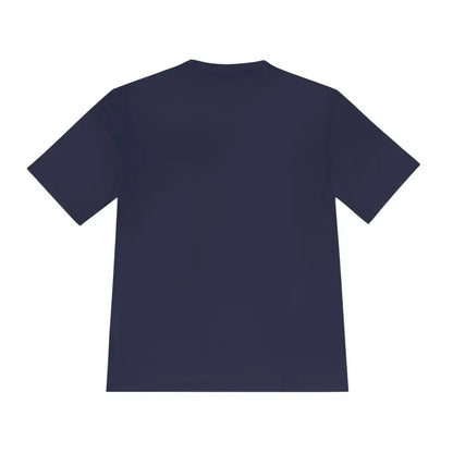 Navy blue American Flag Shark Graphic Unisex Moisture Wicking T-Shirt displayed