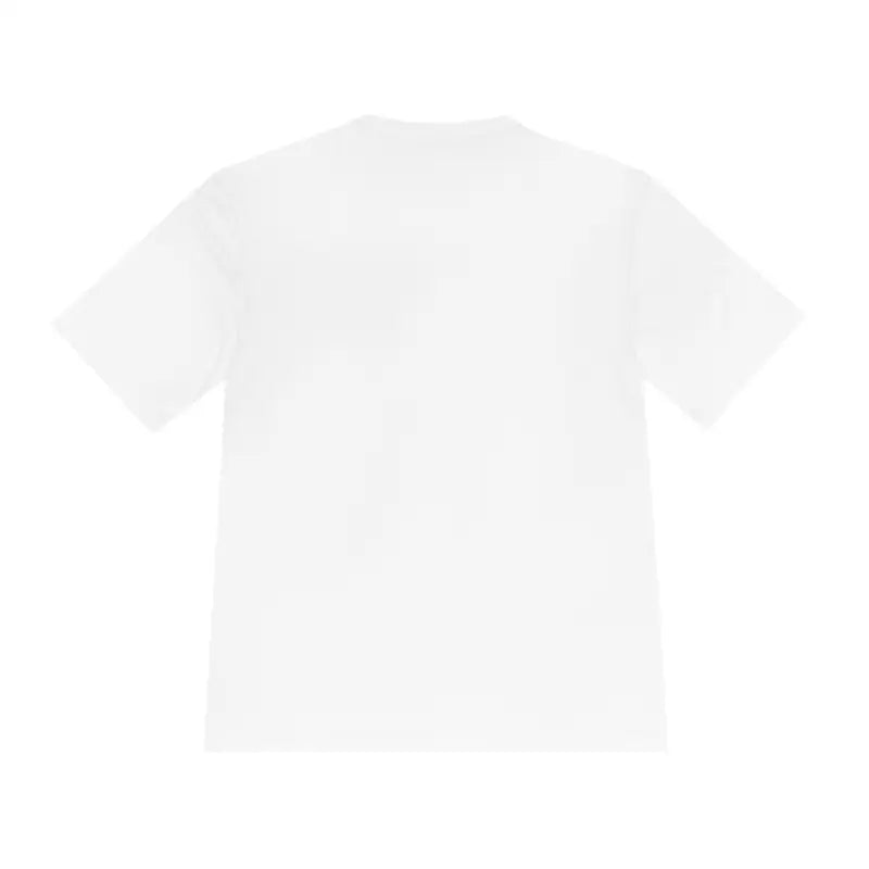 White American Flag Shark Graphic Unisex Moisture Wicking T-Shirt displayed on a model