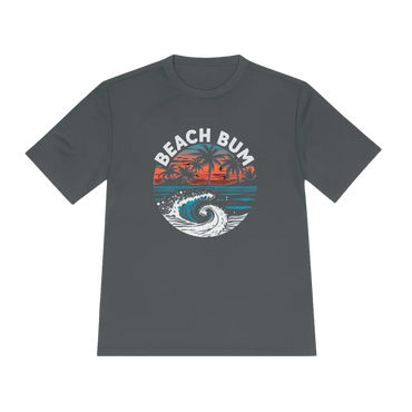 Gray Beach Bum Unisex Moisture Wicking Tee featuring a stylish beach bum design
