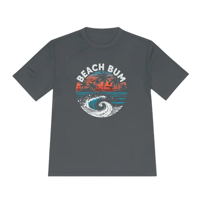 Gray Beach Bum Unisex Moisture Wicking Tee featuring a stylish beach bum design