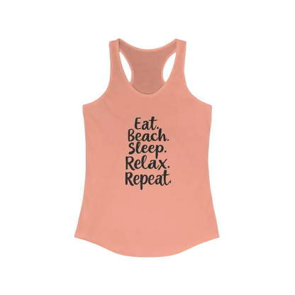 Peach-colored Beach Vibes Racerback Tank Top Eat Beach Sleep Relax Repeat for summer style