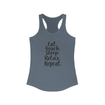 Gray Racerback Tank Top from Beach Vibes featuring Eat Beach Sleep Relax Repeat design