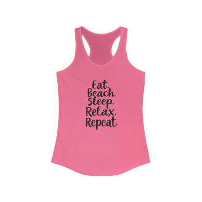 Pink Beach Vibes Racerback Tank Top featuring Eat Beach Sleep Relax Repeat design