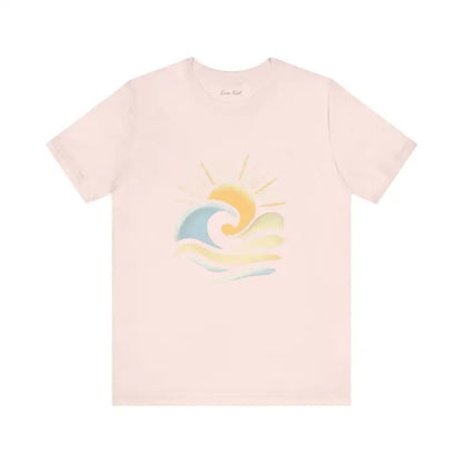 Pink Beach Vibes Unisex Short Sleeve Tee featuring sun and wave design
