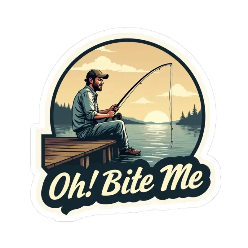Fishing sticker featuring man on dock for Bite Me Fish On Transparent Fishing Sticker