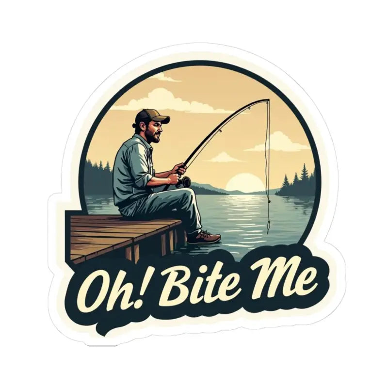 Humorous fishing sticker featuring the phrase Bite Me Fish for outdoor enthusiasts