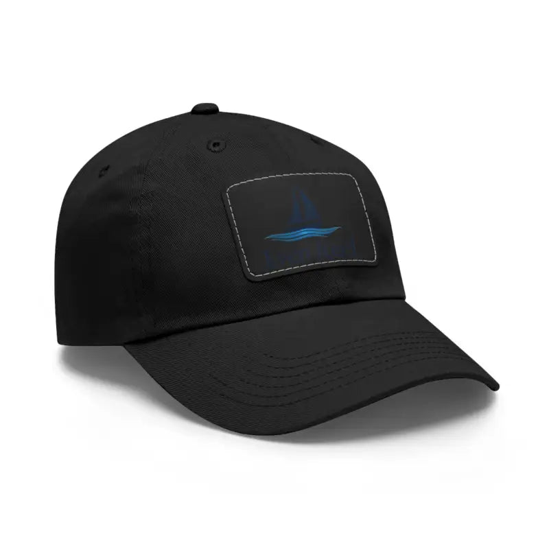 Black baseball cap featuring a sailboat patch, named Black Even Keel Dad Hat