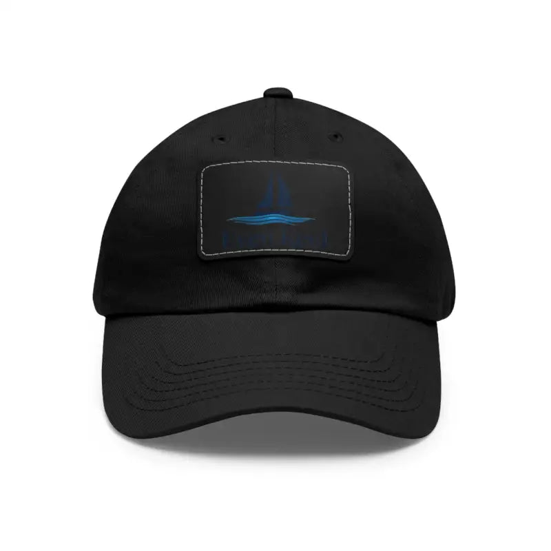 Black Even Keel Dad Hat featuring a unique abstract sailboat patch design