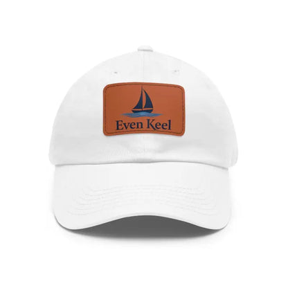 White baseball cap featuring sailboat patch from Black Even Keel Dad Hat collection