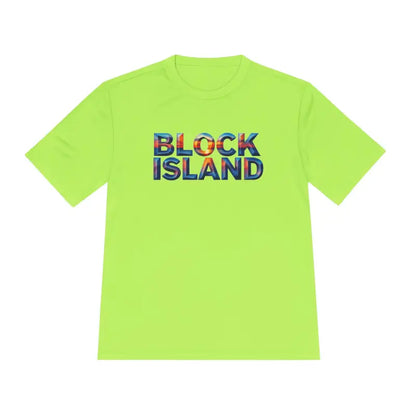 Neon green Block Island Adventure Unisex Moisture Wicking T Shirt for outdoor activities