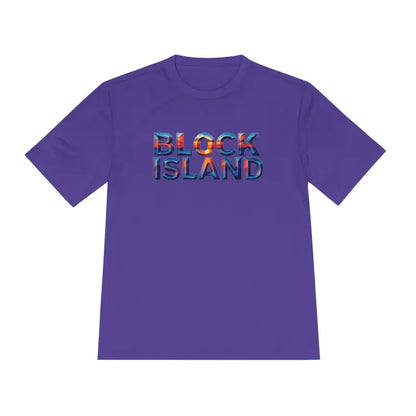 Purple Block Island Adventure Unisex Moisture Wicking T-Shirt for comfortable wear