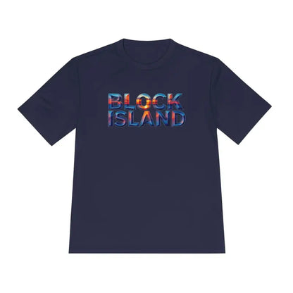 Navy blue Block Island Adventure unisex moisture-wicking t-shirt for outdoor activities