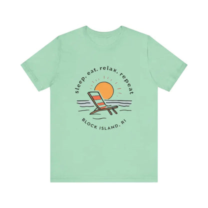 Mint-green Block Island Beach Vibes Unisex Tee displayed on a neutral background