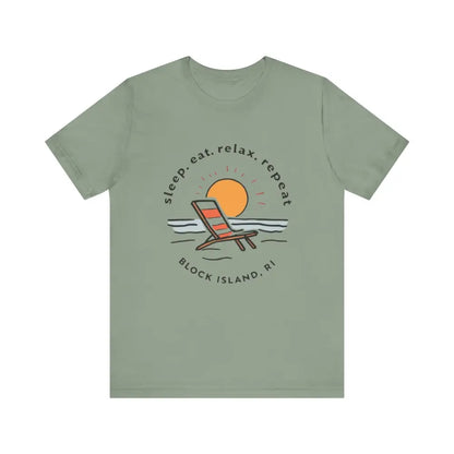 Green Block Island Beach Vibes Unisex Tee featuring a vibrant beach graphic