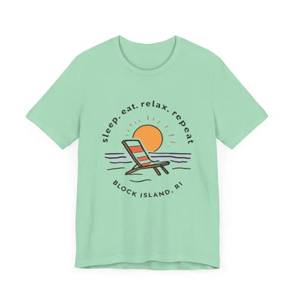 Mint-green Block Island Beach Vibes Unisex Tee featuring a beach-themed graphic